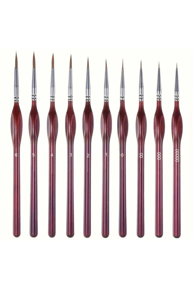 10pcs Red Detail 10/20 Pieces Fine Detail Paint Brush Miniature Painting Brushes Kit Mini Paints Bru