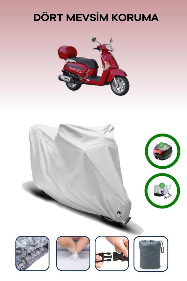 Gray Rear Bag and Lock Compatible Kymco Like 200I Compatible Motorcycle Tarpaulin