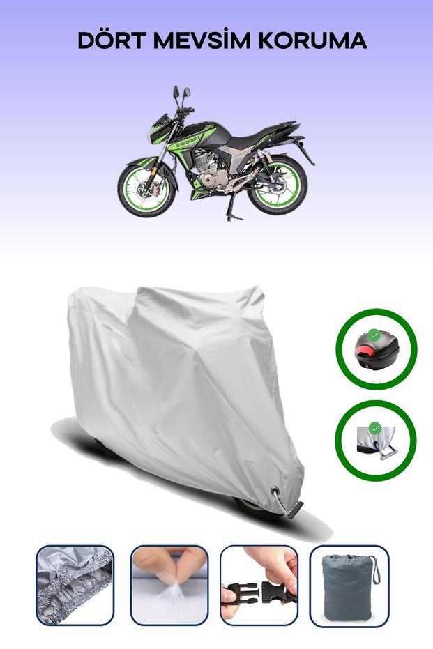 Gray Rear Bag and Lock Compatible Mondial Kd 125 F Compatible Motorcycle Tarpaulin