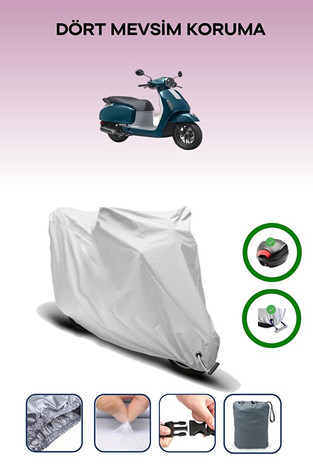 Gray Rear Bag and Lock Compatible Honda Spacy 125 Compatible Motorcycle Tarpaulin
