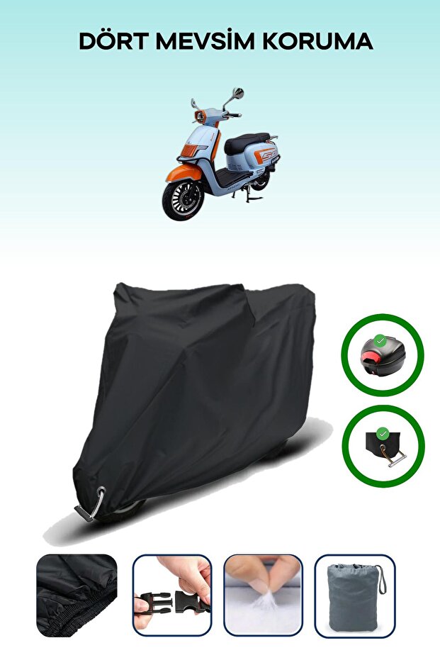 Black Rear Bag and Lock Compatible Apachi Beauty 50 Compatible Motorcycle Tarpaulin