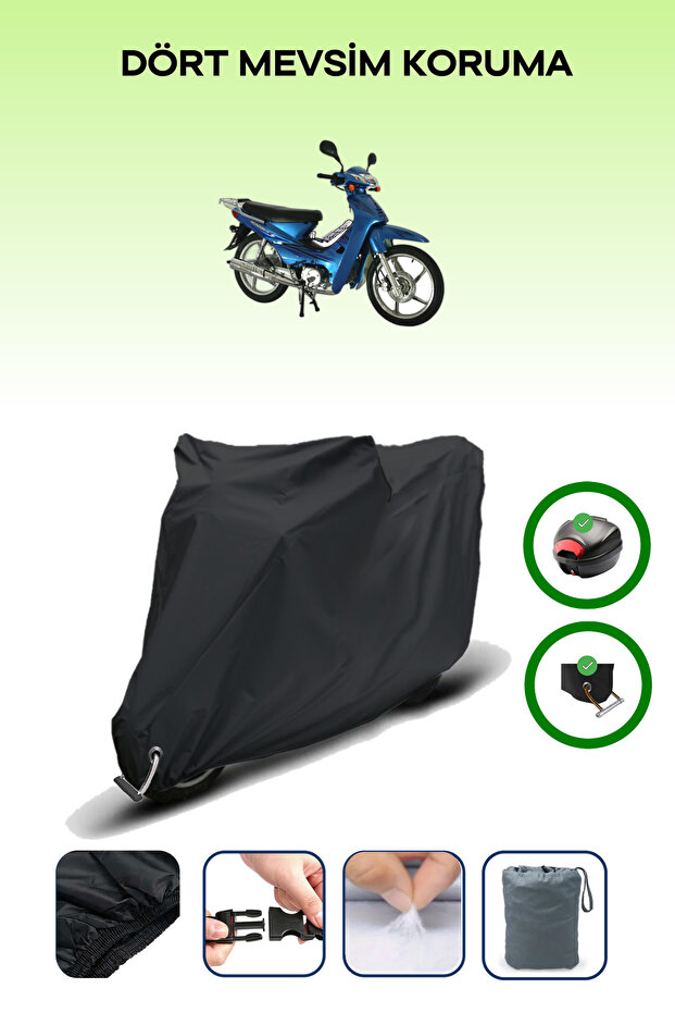 Black Rear Bag and Lock Compatible Kuba Kh100 Compatible Motorcycle Tarpaulin