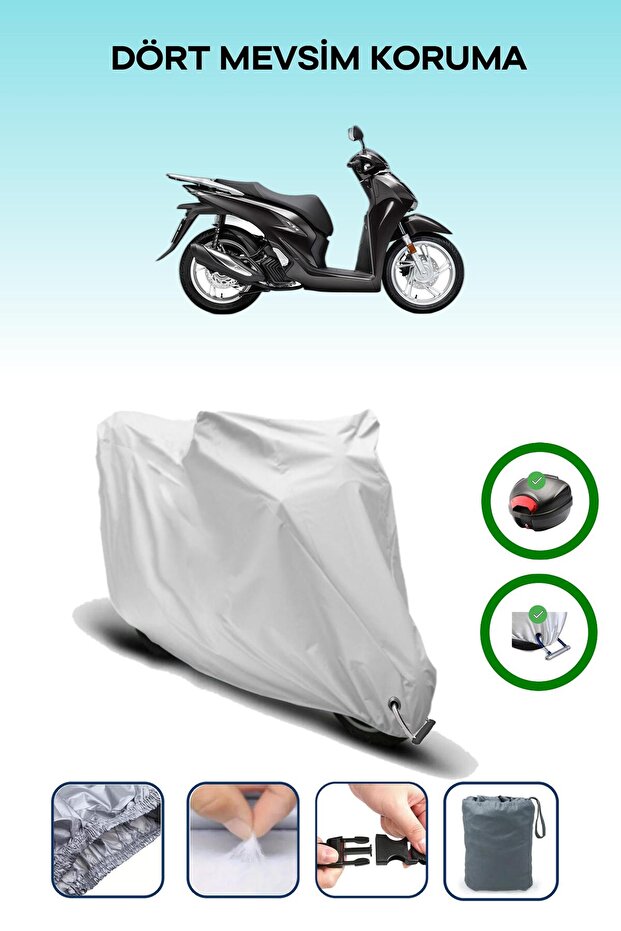 Gray Rear Bag and Lock Compatible Honda Sh 150 Compatible Motorcycle Tarpaulin
