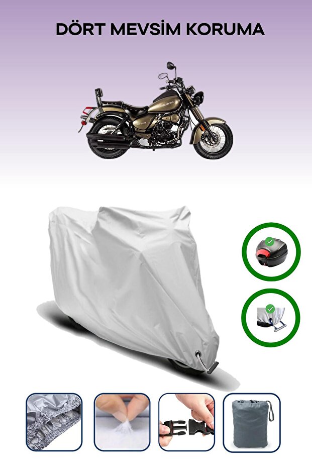 Gray Rear Bag and Lock Compatible Falcon Freedom 250 Compatible Motorcycle Tarpaulin