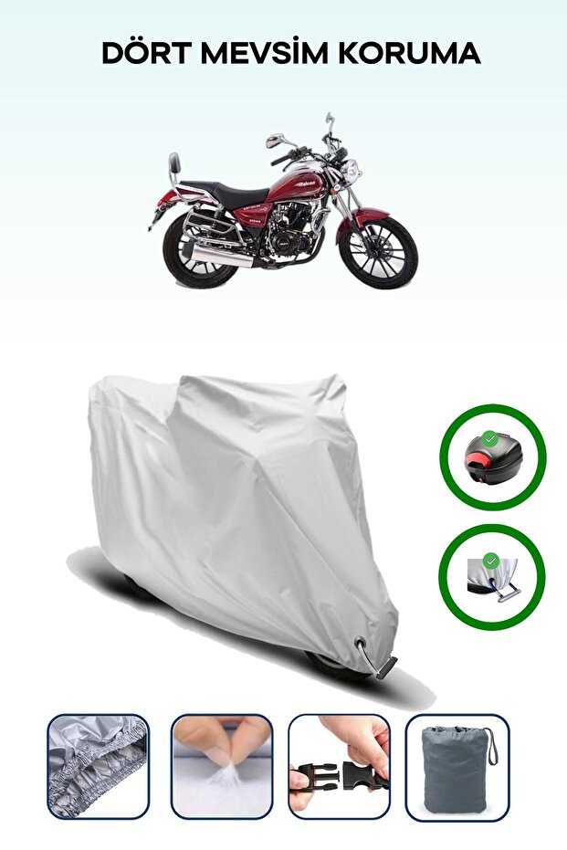 Gray Rear Bag and Lock Compatible Falcon Crown 150 Compatible Motorcycle Tarpaulin