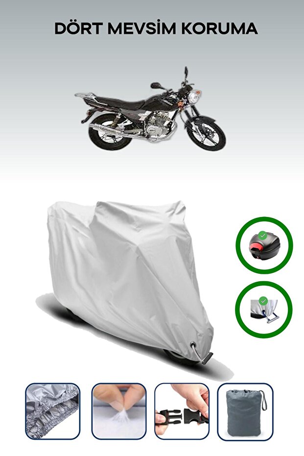 Gray Rear Bag and Lock Compatible Falcon Lion 150 Compatible Motorcycle Tarpaulin