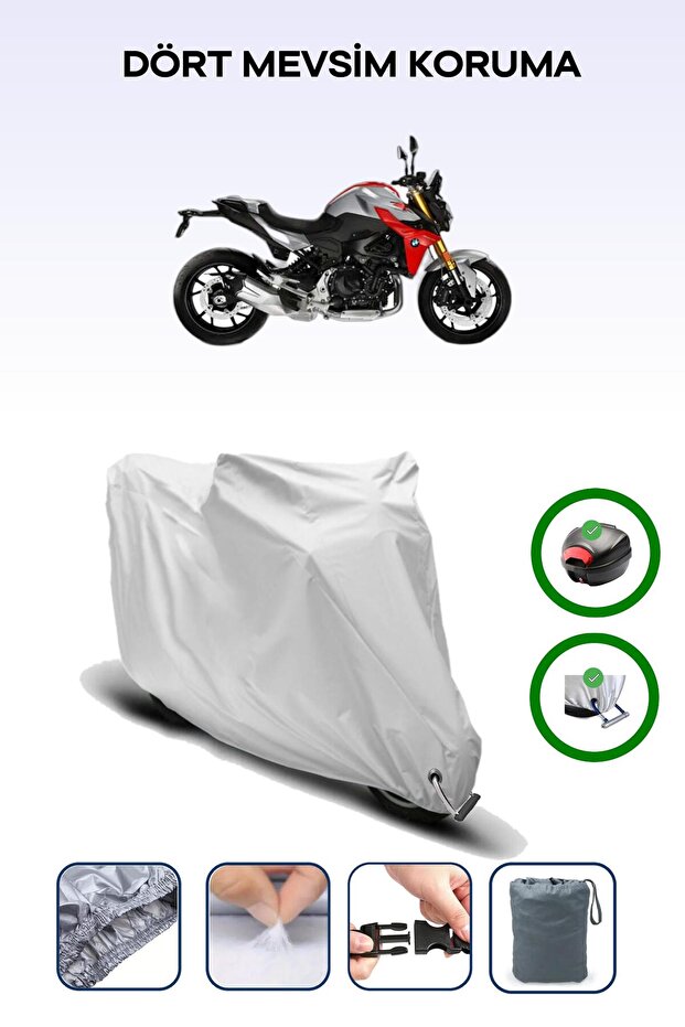 Gray Tail Bag and Lock Compatible Bmw F 900 R Compatible Motor Tarpaulin