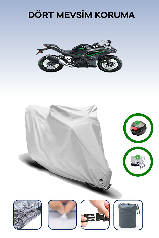Gray Tail Bag and Lock Compatible Kawasaki Ninja 500 Compatible Motorcycle Tarpaulin