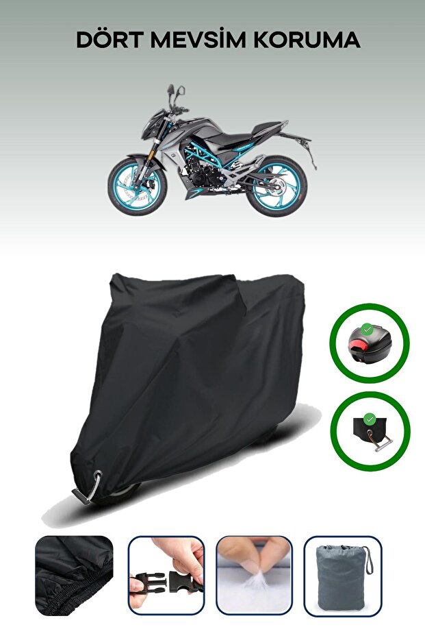 Black Rear Bag and Lock Compatible Cfmoto Cf 150 Compatible Motor Tarpaulin