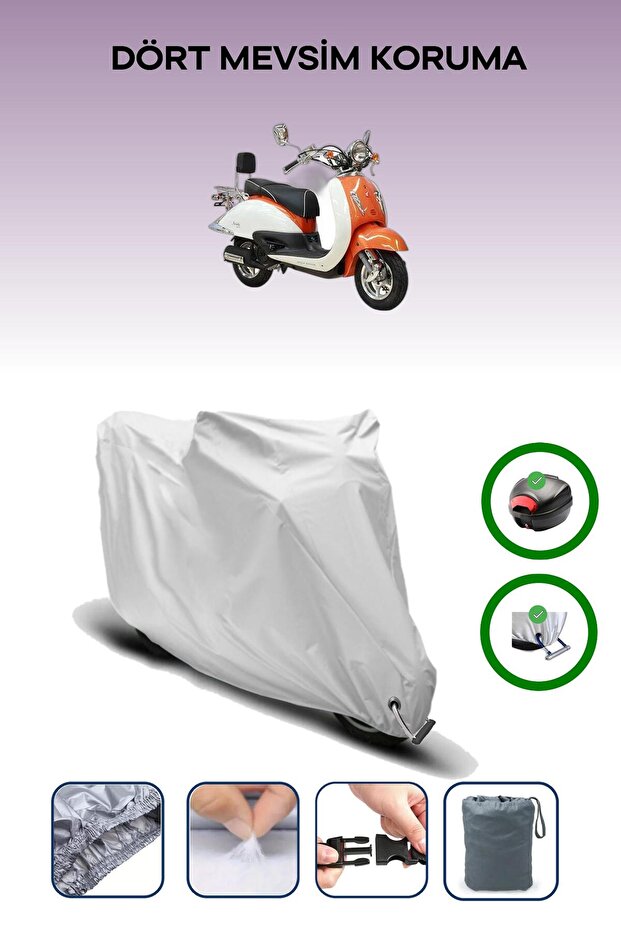 Gray Rear Bag and Lock Compatible with Asya Nostalji 125 Compatible Motorcycle Tarpaulin