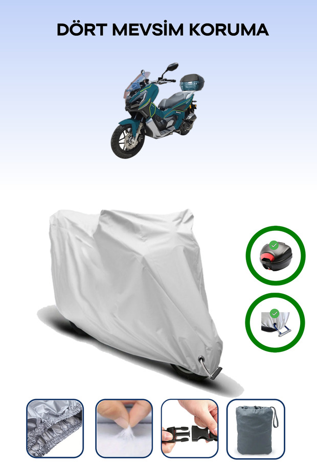 Gray Rear Bag and Lock Compatible King Motor Arneb 150 Compatible Motor Tarpaulin