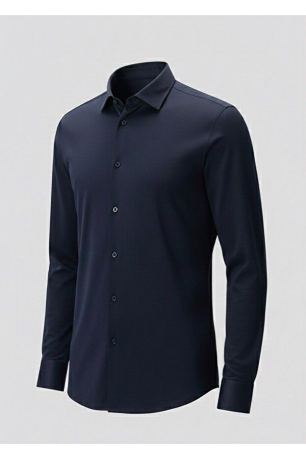 Lacivert Renk Örme Gömlek - 1