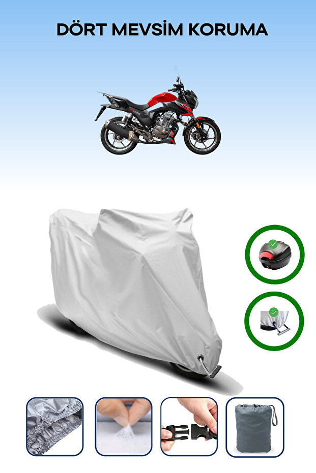 Gray Rear Bag and Lock Compatible Yuki Ty125-Z Driver Compatible Motorcycle Tarpaulin
