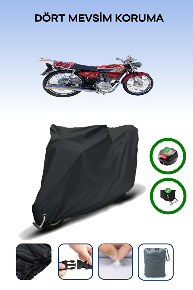 Black Rear Bag and Lock Compatible King Motor Kr-100-7 Compatible Motor Tarpaulin