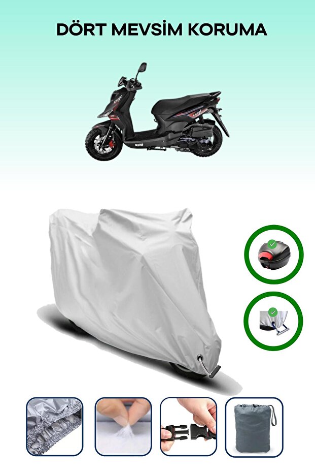 حقيبة خلفية رمادية اللون ومتوافقة مع قماش المحرك المتوافق مع SYM Crox 125 - 1