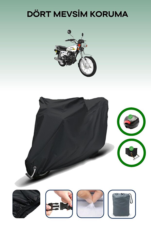Black Rear Bag and Lock Compatible Yuki Yk125-15 Compatible Motorcycle Tarpaulin