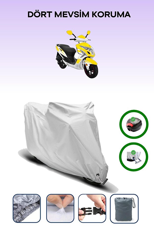 Gray Rear Bag and Lock Compatible Yuki Yb 150 Jumbo Compatible Motorcycle Tarpaulin