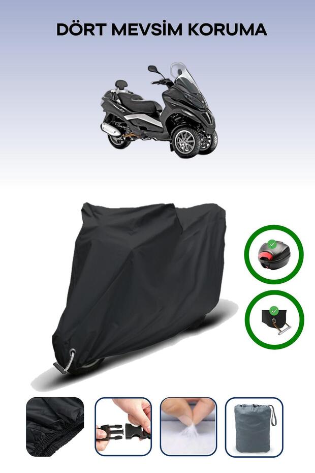 Black Rear Bag and Lock Compatible Piaggio Mp3 250 Compatible Motorcycle Tarpaulin