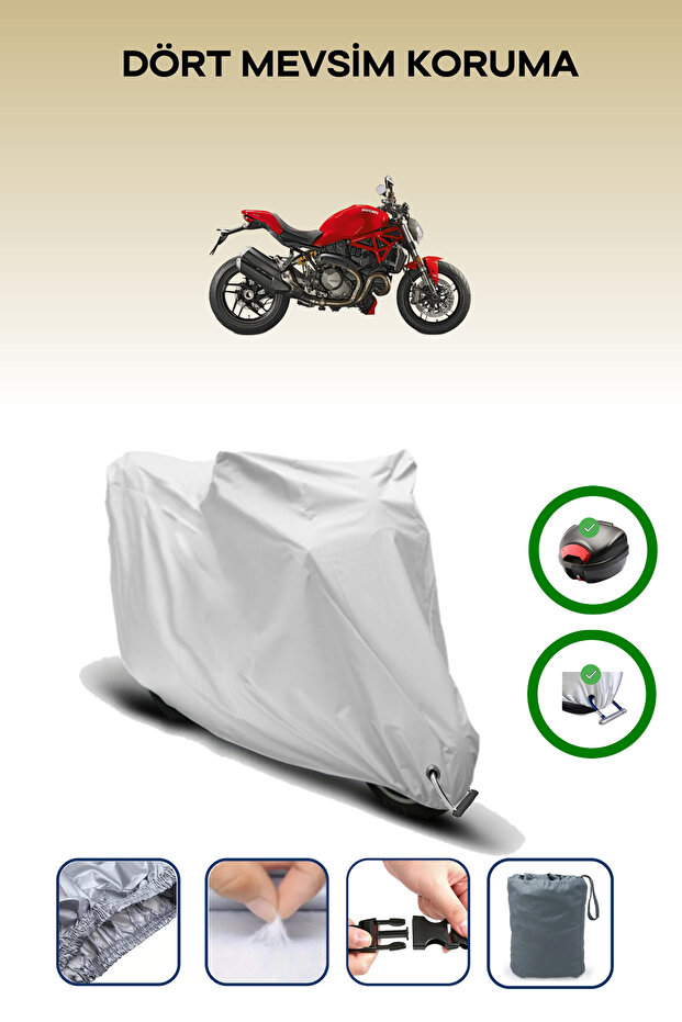 Gray Rear Bag and Lock Compatible Ducati Monster 1200 S Compatible Motorcycle Tarpaulin