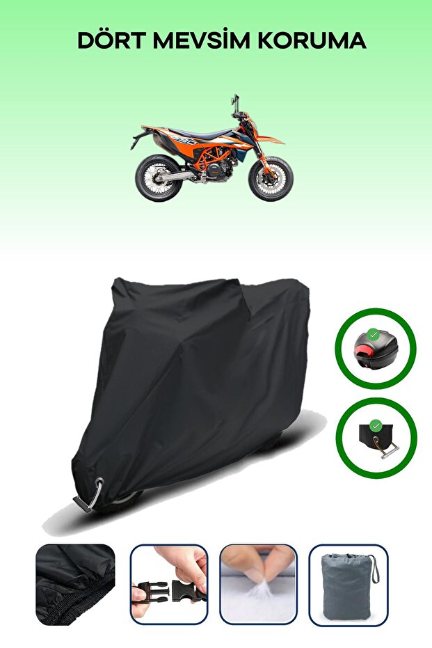 Black Rear Bag and Lock Compatible Ktm 690 Smc R Compatible Motor Tarpaulin