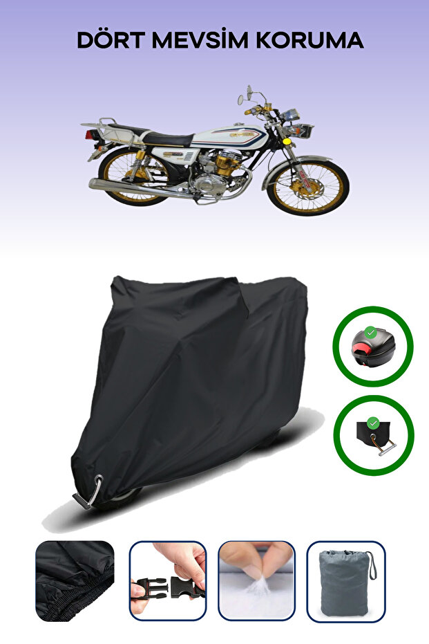 Black Rear Bag and Lock Compatible Kuba Cheetah 170F Compatible Motor Tarpaulin