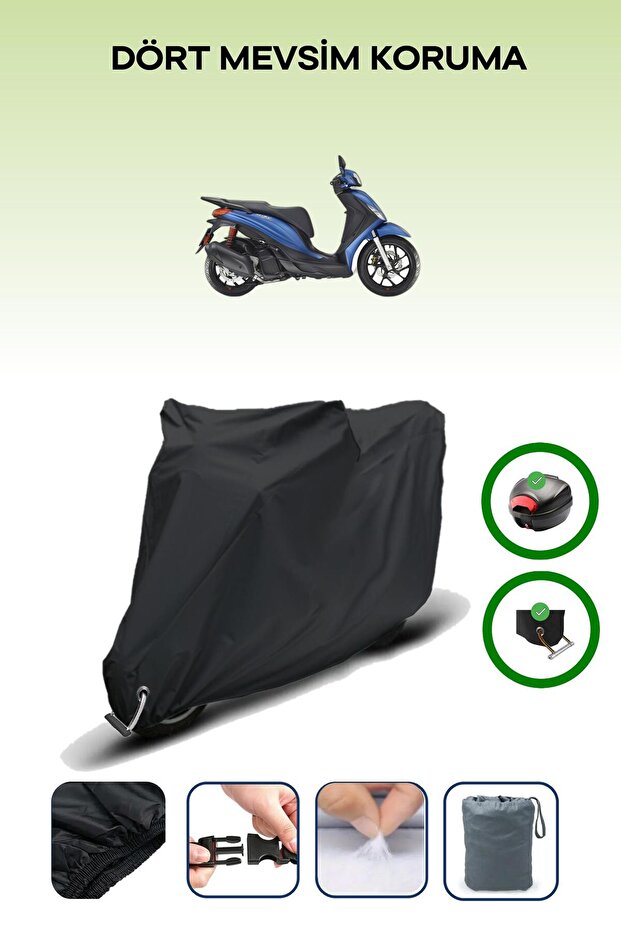 Black Rear Bag and Lock Compatible Piaggio Medley S 150 Compatible Motorcycle Tarpaulin