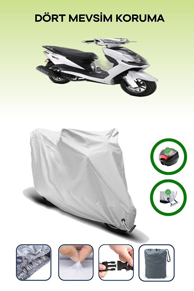 Gray Rear Bag and Lock Compatible Rks Pesaro 125 Compatible Motorcycle Tarpaulin