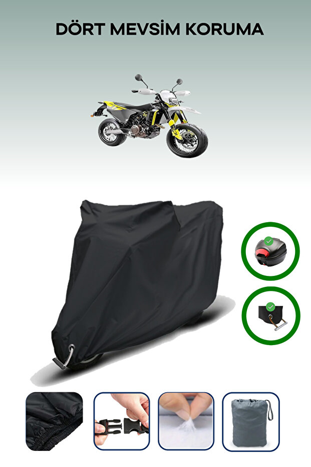 Black Rear Bag and Lock Compatible Husqvarna Supermoto 701 Compatible Motorcycle Tarpaulin