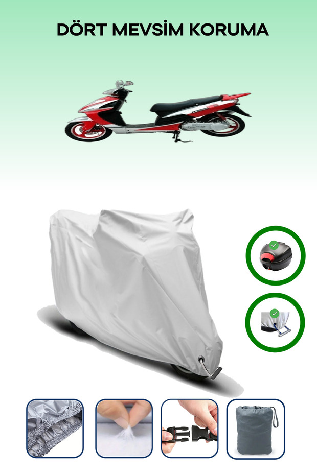Gray Rear Bag and Lock Compatible Mondial 150 Hs Compatible Motorcycle Tarpaulin