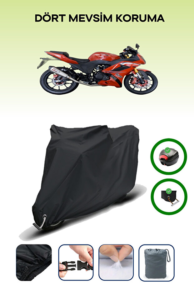 Black Rear Bag and Lock Compatible with Bumoto/Jinling Caliber 250Cc Compatible Engine Tarpaulin