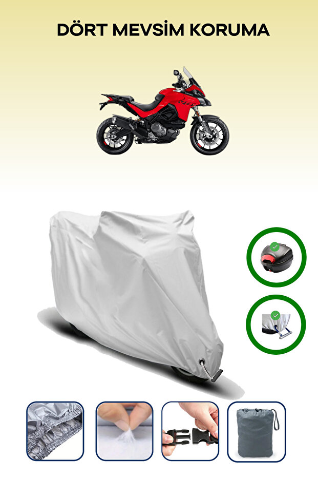 Gray Rear Bag and Lock Compatible Ducati Multistrada V2 Compatible Motorcycle Tarpaulin