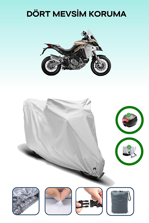 Gray Rear Bag and Lock Compatible Ducati Multistrada 1260 Enduro Compatible Motorcycle Tarpaulin