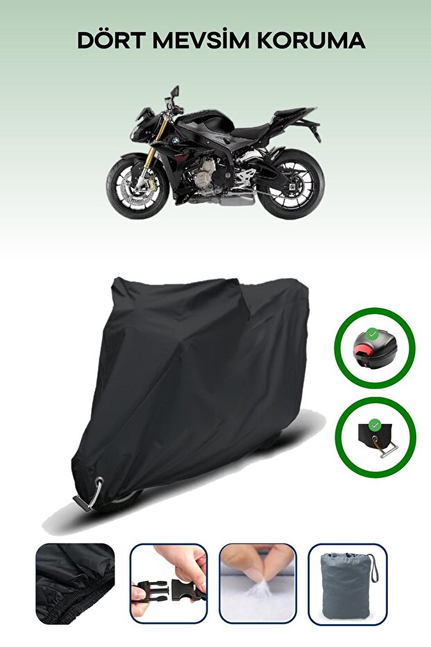 Black Tail Bag and Lock Compatible Bmw S 1000 R Compatible Motorcycle Tarpaulin