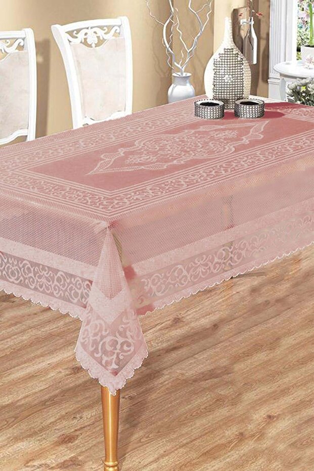 Raşel Knitted 140X180 Panel Patterned Tablecloth Pink