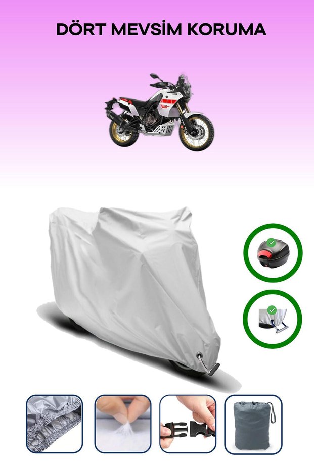 Gray Rear Bag and Lock Compatible Yamaha Tenere 700 Rally Edition Compatible Motorcycle Tarpaulin