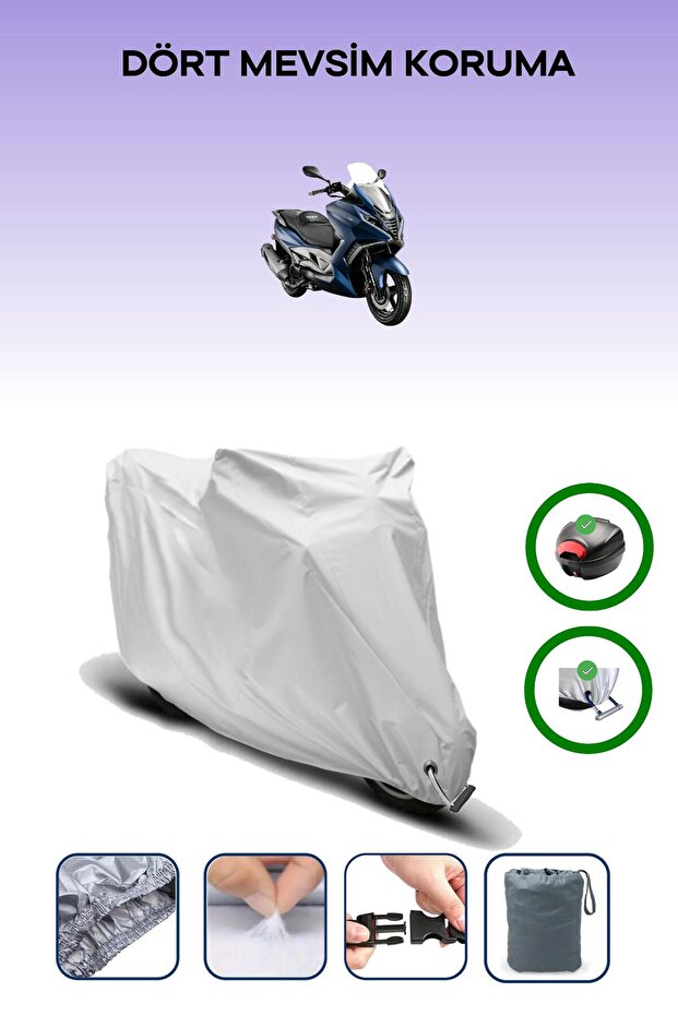 Gray Rear Bag and Lock Compatible Arora Gt 125 Compatible Motorcycle Tarpaulin