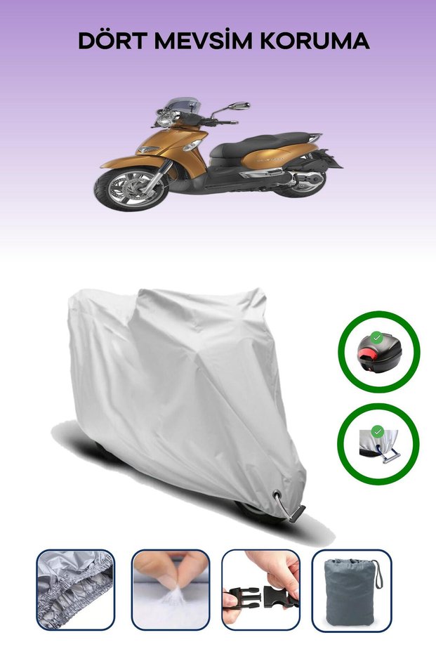 Gray Rear Bag and Lock Compatible Aprilia Scarabeo 250 Compatible Motorbike Tarpaulin