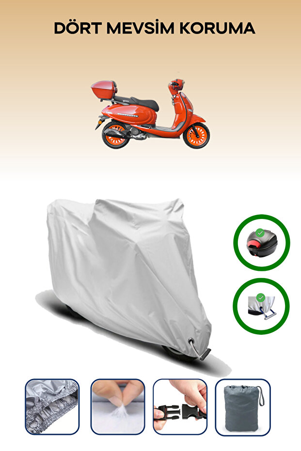 Gray Rear Bag and Lock Compatible Yuki Bellini 125 Compatible Motorcycle Tarpaulin
