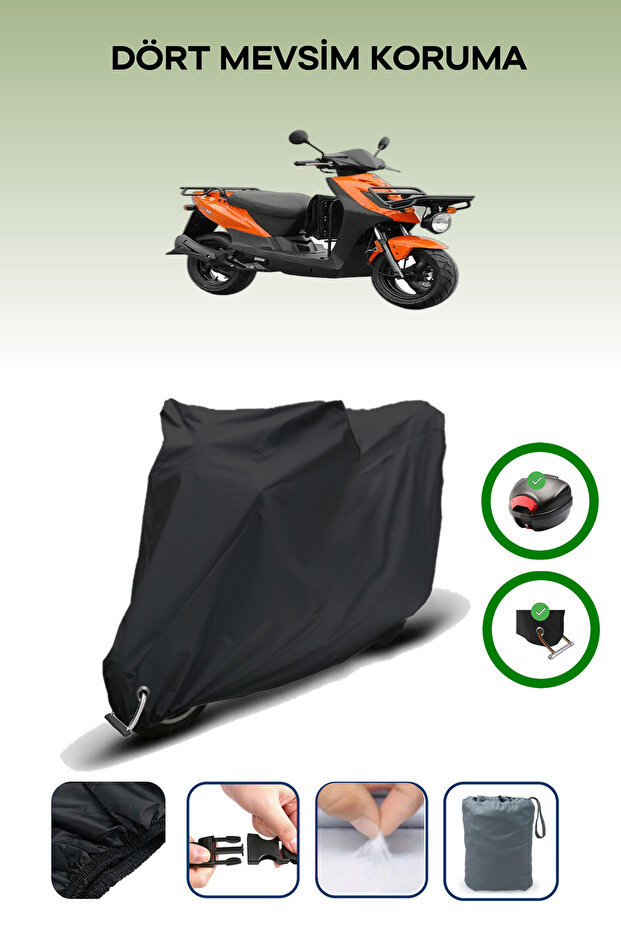 Black Rear Bag and Lock Compatible Kymco Agility Carry 50I 4t Compatible Motorcycle Tarpaulin