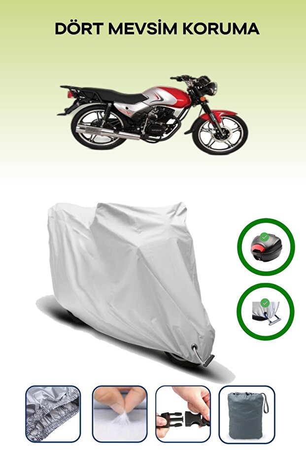 Gray Rear Bag and Lock Compatible Falcon Sk 125 Kmt Compatible Motorcycle Tarpaulin