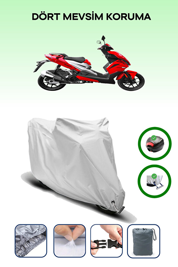 Gray Rear Bag and Lock Compatible Yuki Imola 125 Compatible Motorcycle Tarpaulin