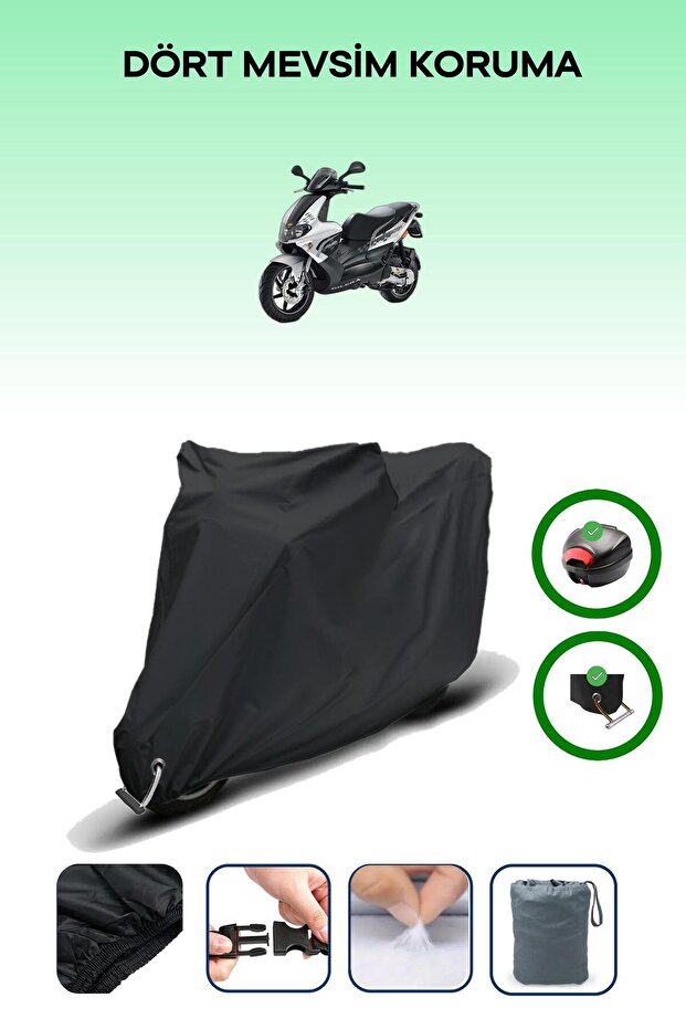 Black Rear Bag and Lock Compatible Gilera Runner 200 St Compatible Motorcycle Tarpaulin