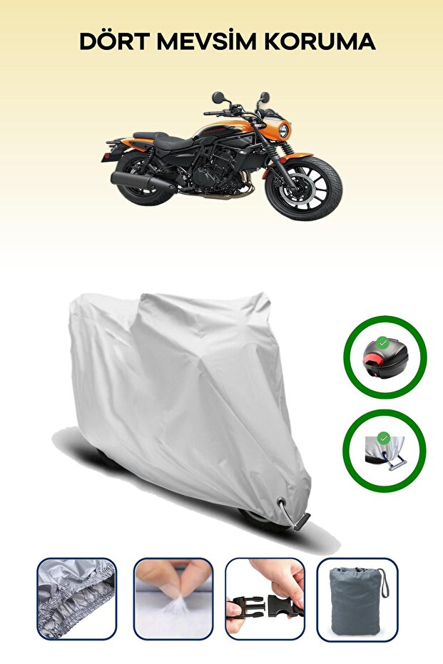 Gray Tail Bag and Lock Compatible Kawasaki Eliminator 500 Compatible Motorcycle Tarpaulin