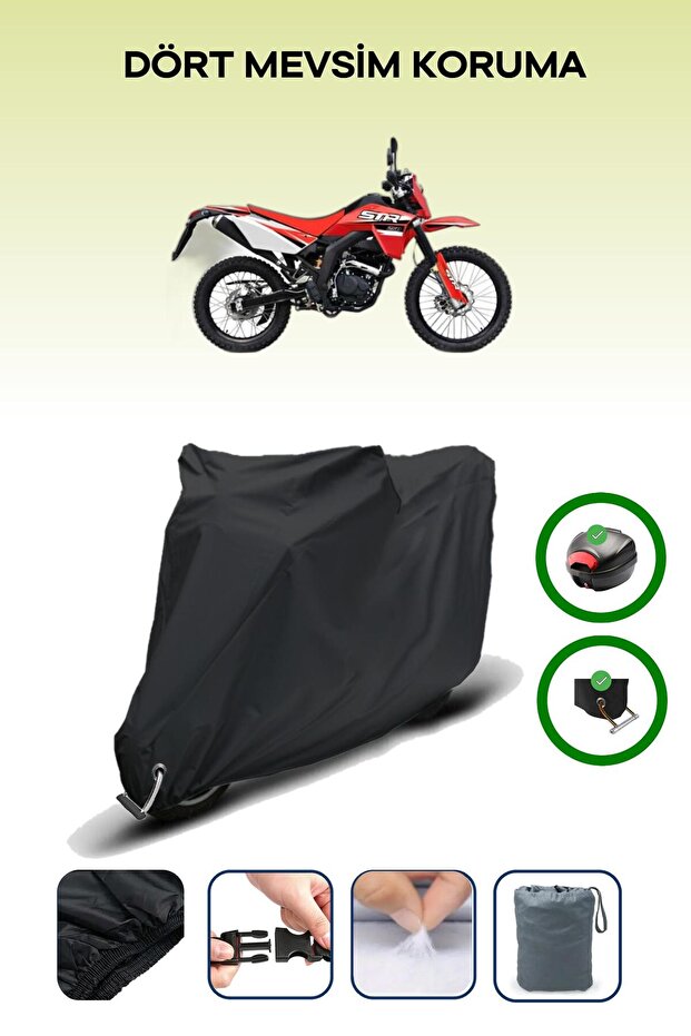 Black Rear Bag and Lock Compatible Kuba Str 250 Compatible Motorcycle Tarpaulin