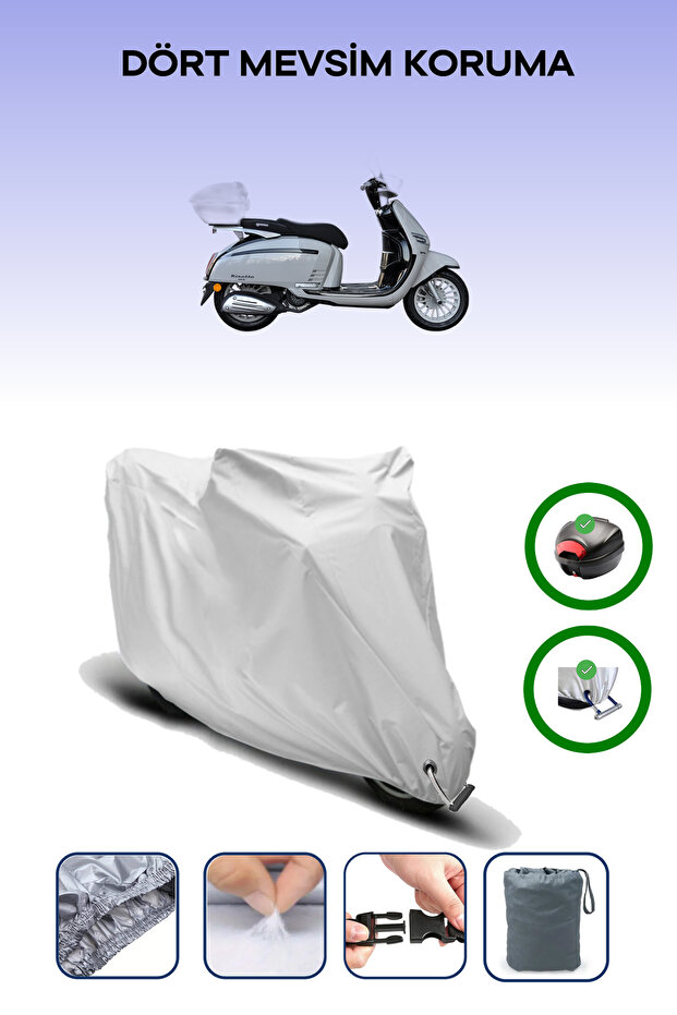 Gray Rear Bag and Lock Compatible Yuki Risotto 125 Compatible Motorcycle Tarpaulin