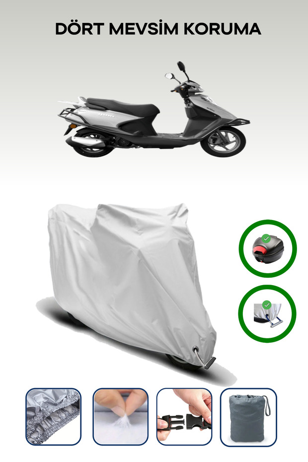 Gray Rear Bag and Lock Compatible Yuki Active 125 Compatible Motorcycle Tarpaulin