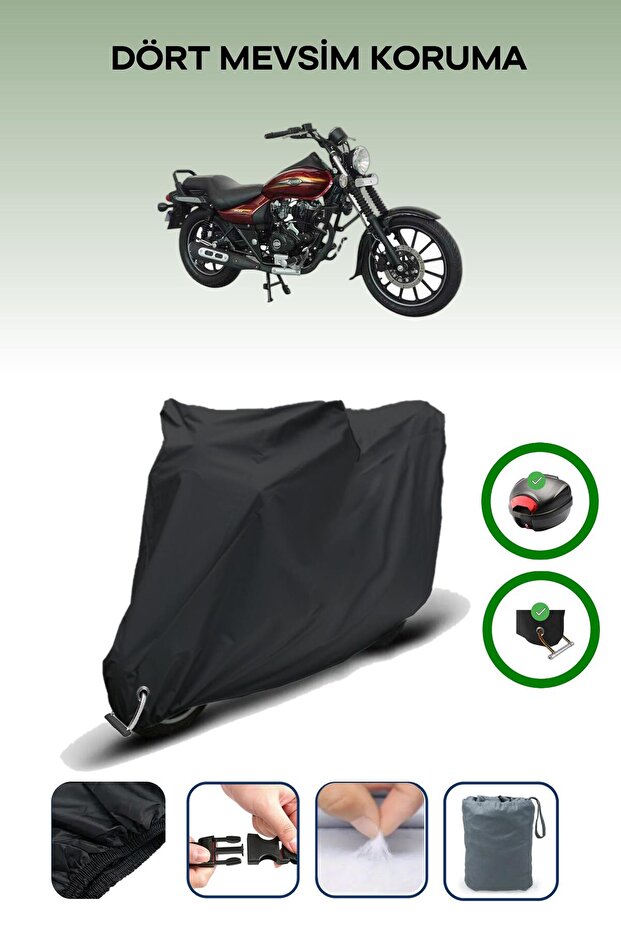 Black Rear Bag and Lock Compatible Bajaj Avenger Street 150 Compatible Motorcycle Tarpaulin