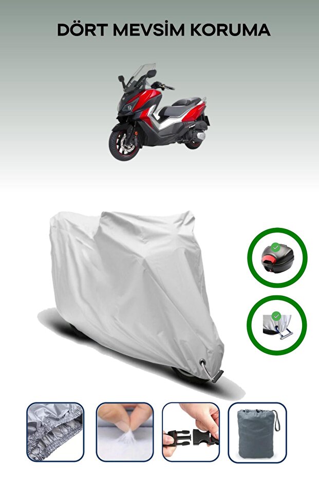 Gray Rear Bag and Lock Compatible Sym Cruisym 250I Compatible Motorcycle Tarpaulin