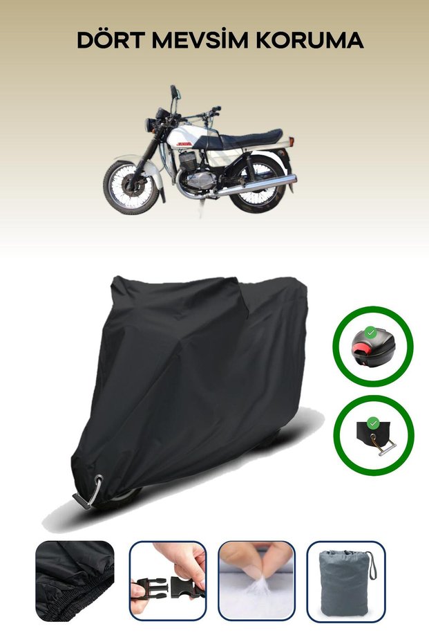 Black Rear Bag and Lock Compatible Jawa 350 Twin Sport Compatible Motorcycle Tarpaulin