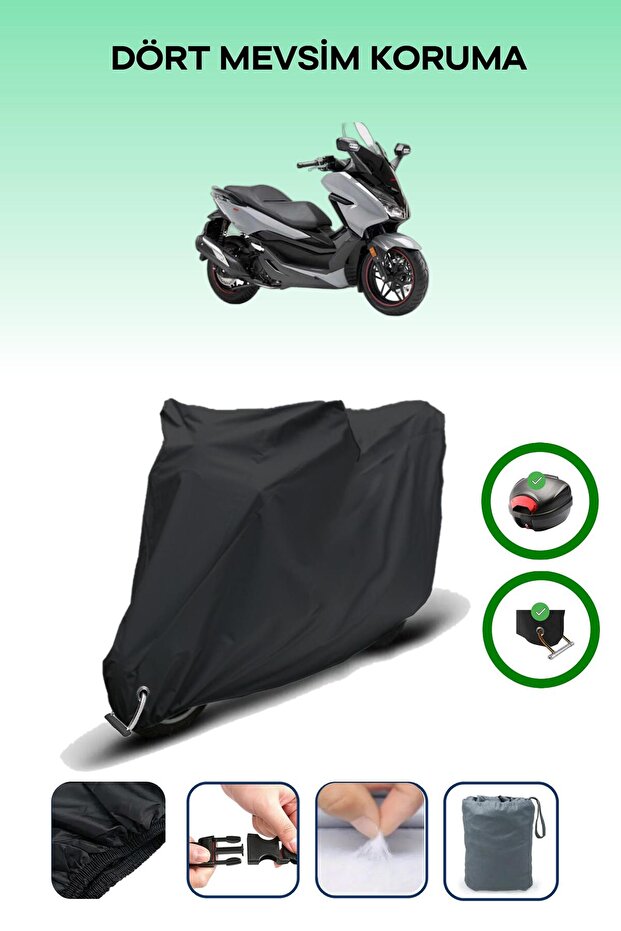 Black Rear Bag and Lock Compatible Honda Forza 750 Compatible Motorcycle Tarpaulin